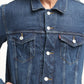 Men's Solid Dark Blue Spread Collar Denim Jacket - Detail View