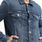Men's Solid Blue Spread Collar Denim Jacket - Detail View