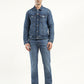 Men's Solid Blue Spread Collar Denim Jacket - ModelFront View