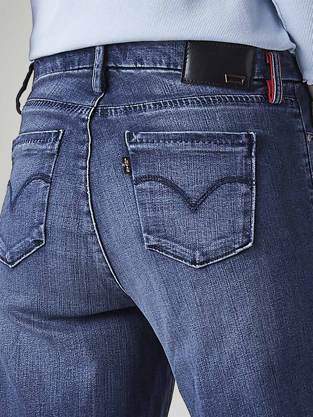 Women's 318 Dark Indigo Wide Leg Fit Mid Rise Redloop Jeans - Detail View