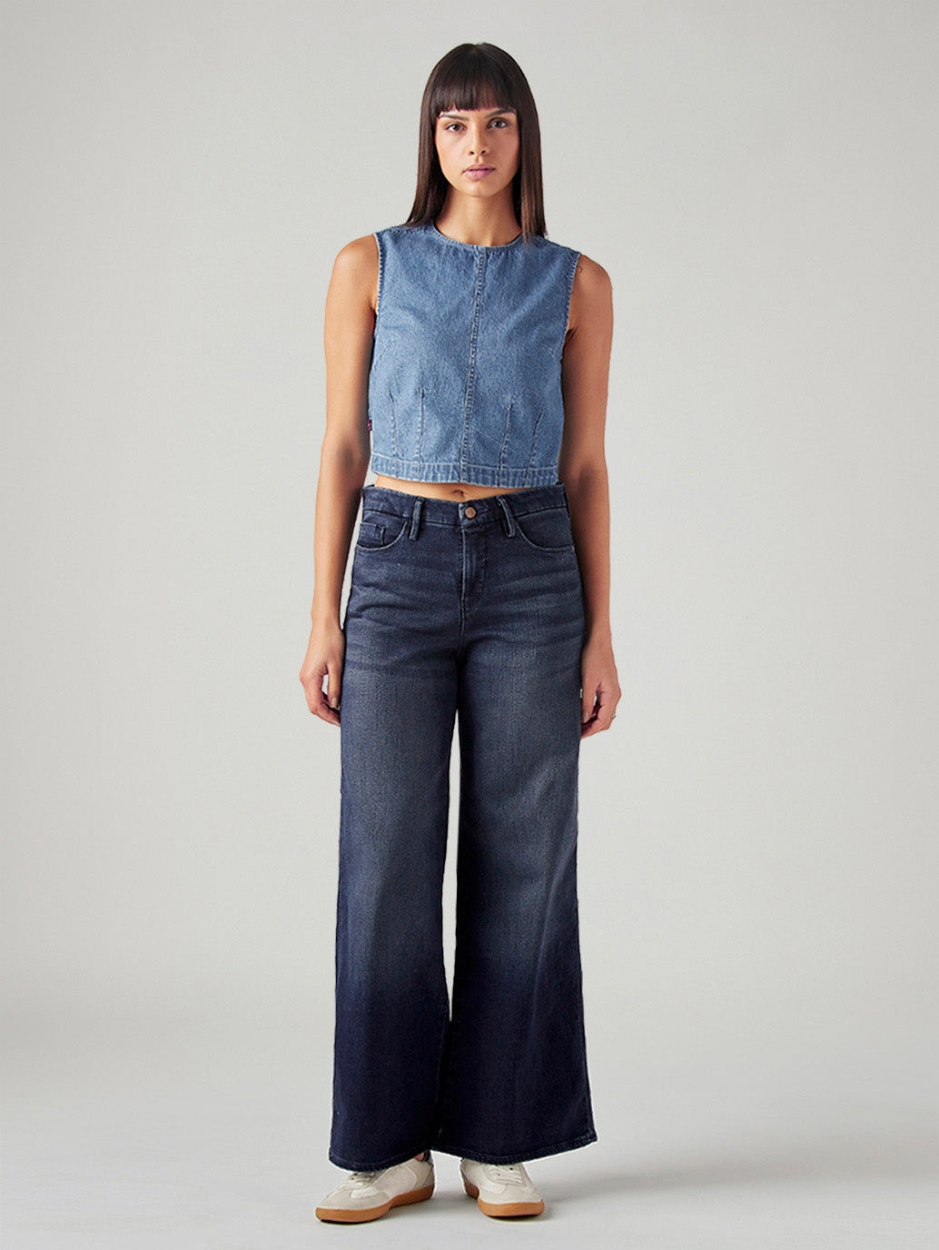 Women's 318 Dark Indigo Shaping Wide Leg Fit Mid Rise Redloop Jeans - Front View