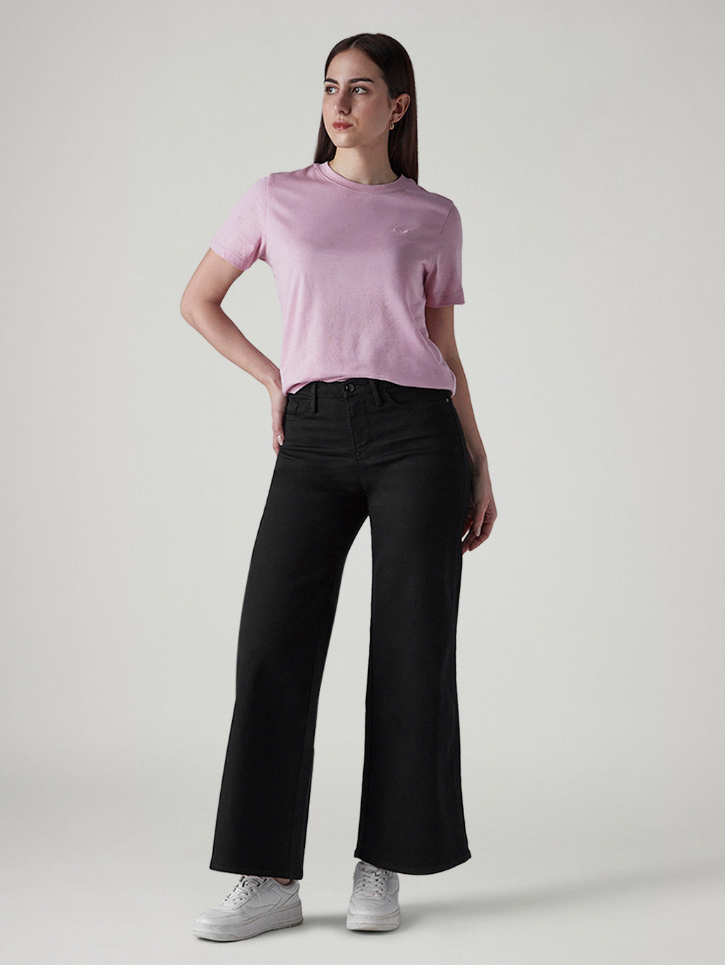 Women's 318 Black Wide Leg Fit Mid Rise Redloop Jeans - Front View