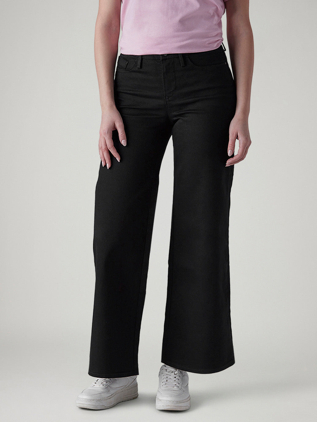 Women's 318 Black Wide Leg Fit Mid Rise Redloop Jeans - Front View