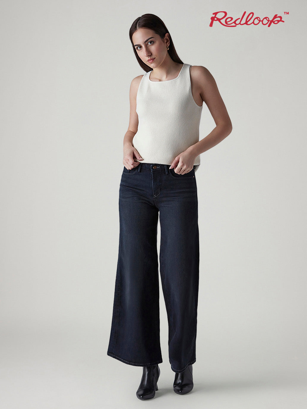 Women's 318 Dark Indigo Shaping Wide Leg Fit Mid Rise Redloop Jeans