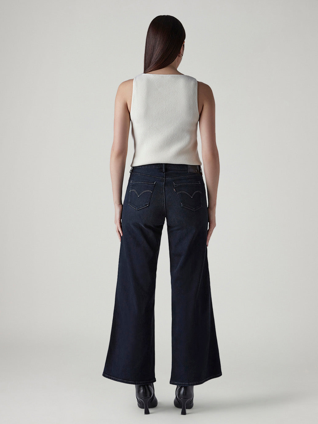 Women's 318 Dark Indigo Shaping Wide Leg Fit Mid Rise Redloop Jeans - Back View