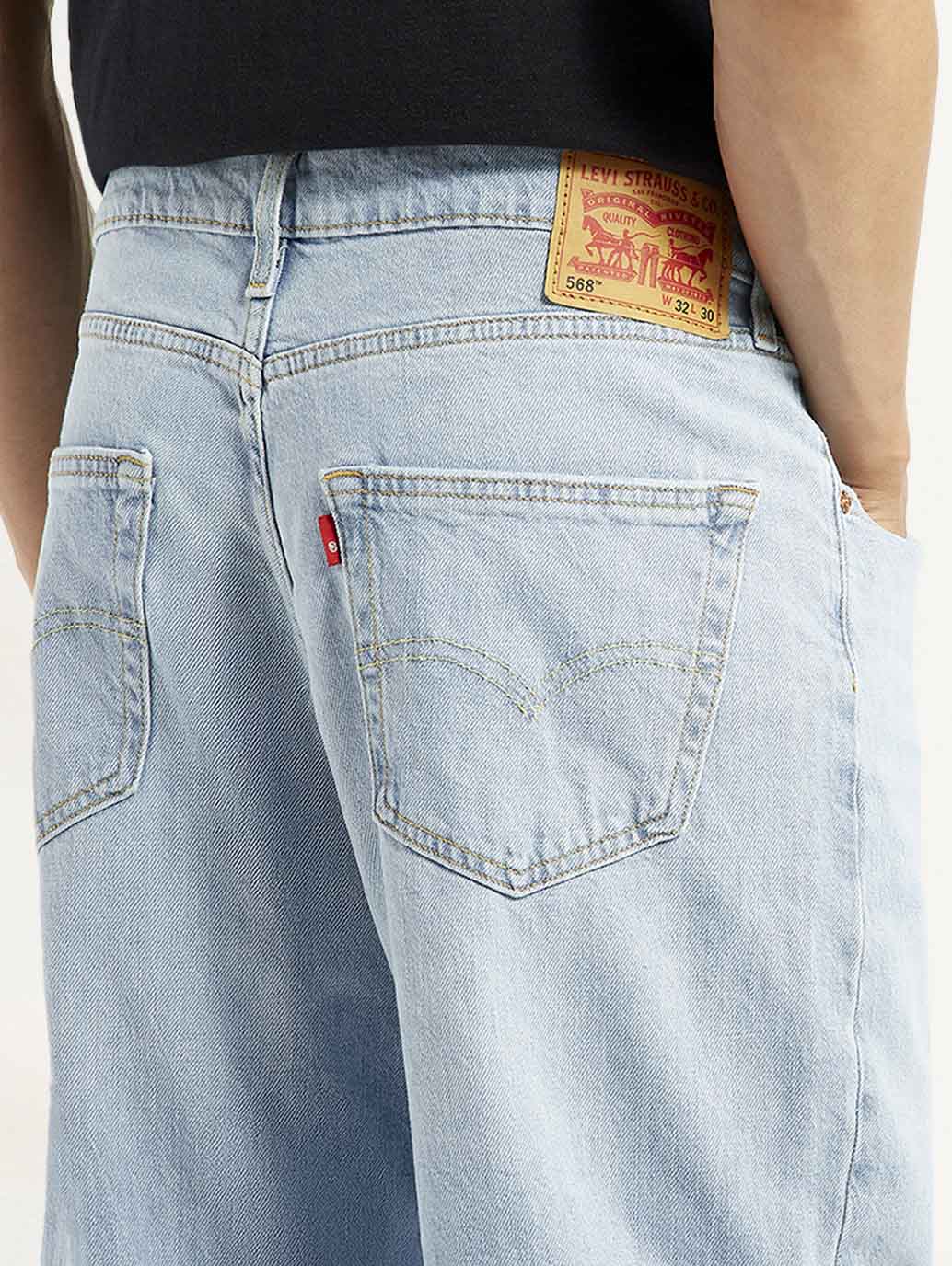 Men's 568 Light Blue Loose Fit Mid Rise Jeans - Detail View