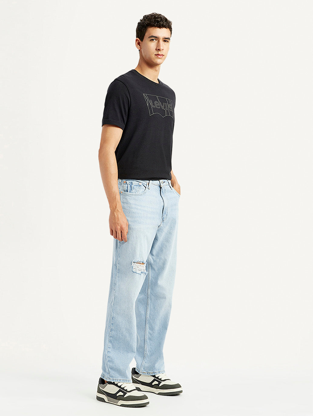 Men's 568 Light Blue Loose Fit Mid Rise Jeans - Side View