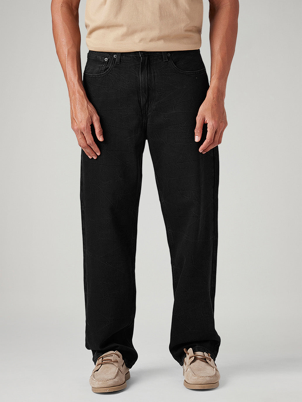 Men's 568 Black Loose Fit Mid Rise Jeans - Front View