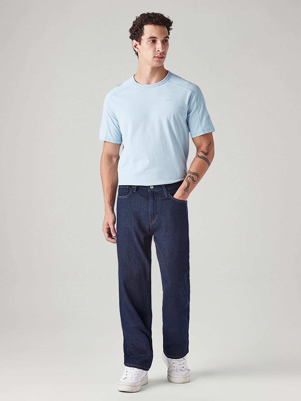 Men's 568 Dark Blue Loose Fit Mid Rise Jeans - Front View