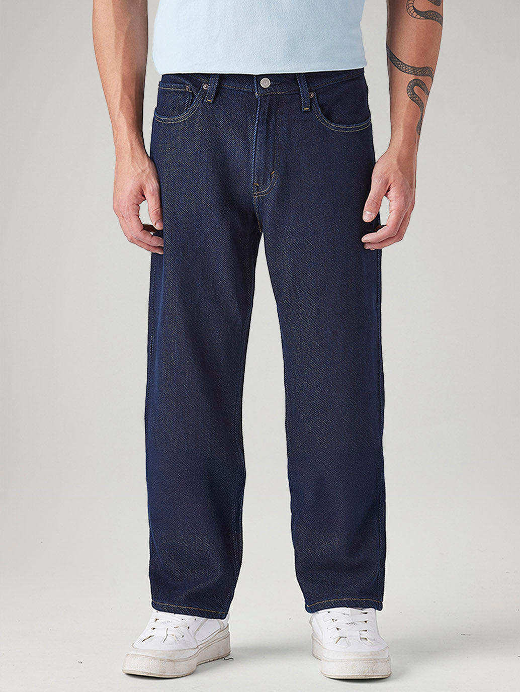 Men's 568 Dark Blue Loose Fit Mid Rise Jeans - Front View
