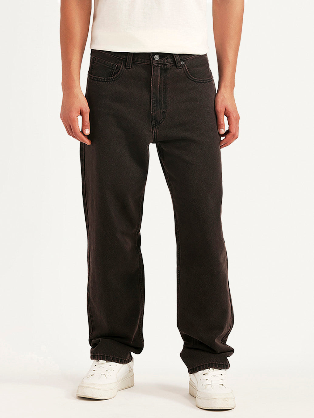 Men's Tinted 568 Brown Loose Fit Mid Rise Jeans - Front View