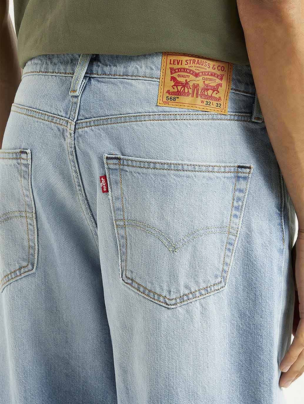 Men's 568 Light Blue Loose Fit Mid Rise Jeans - Detail View