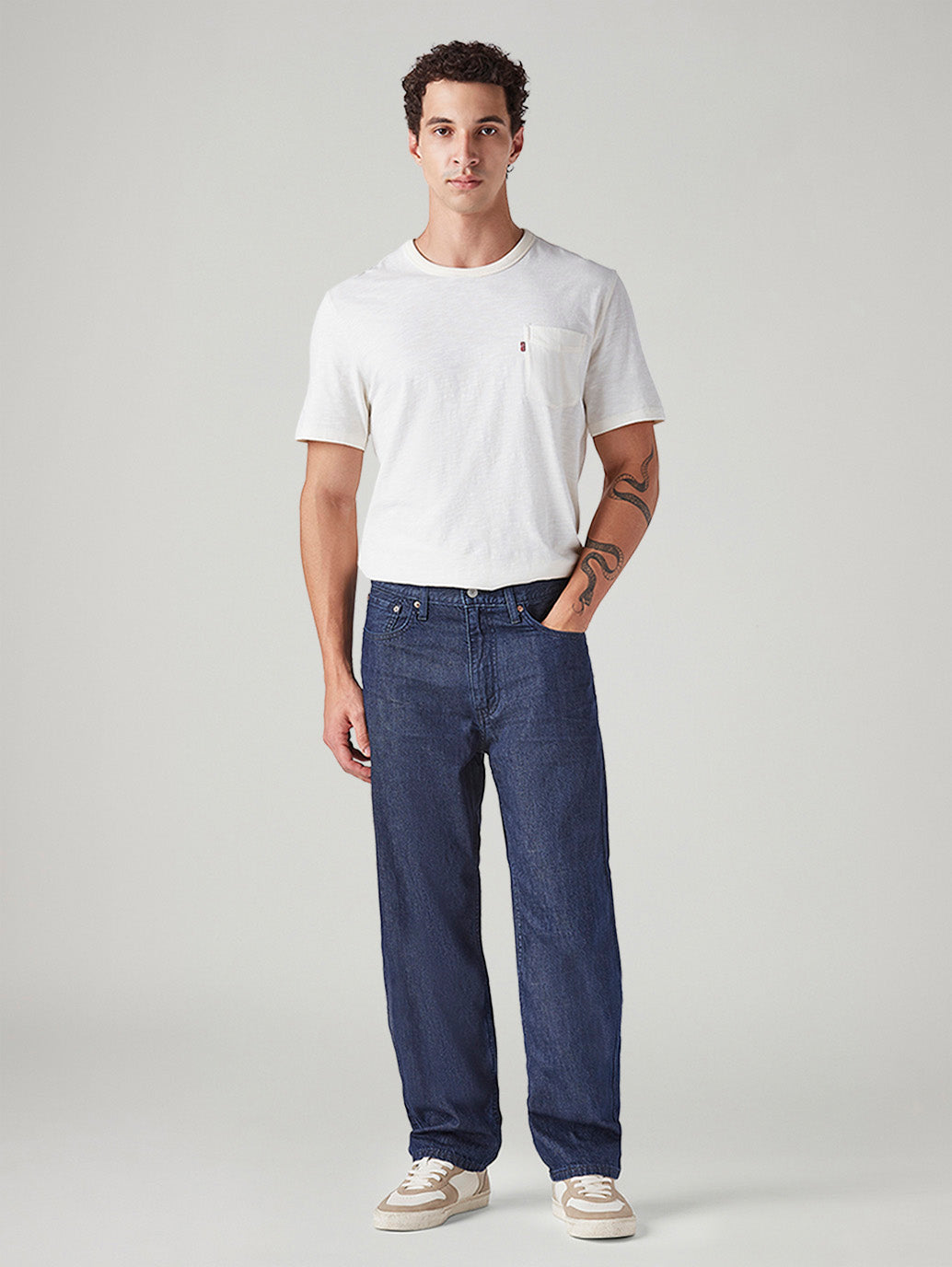 Men's 568 Dark Blue Loose Fit Mid Rise Jeans - Front View
