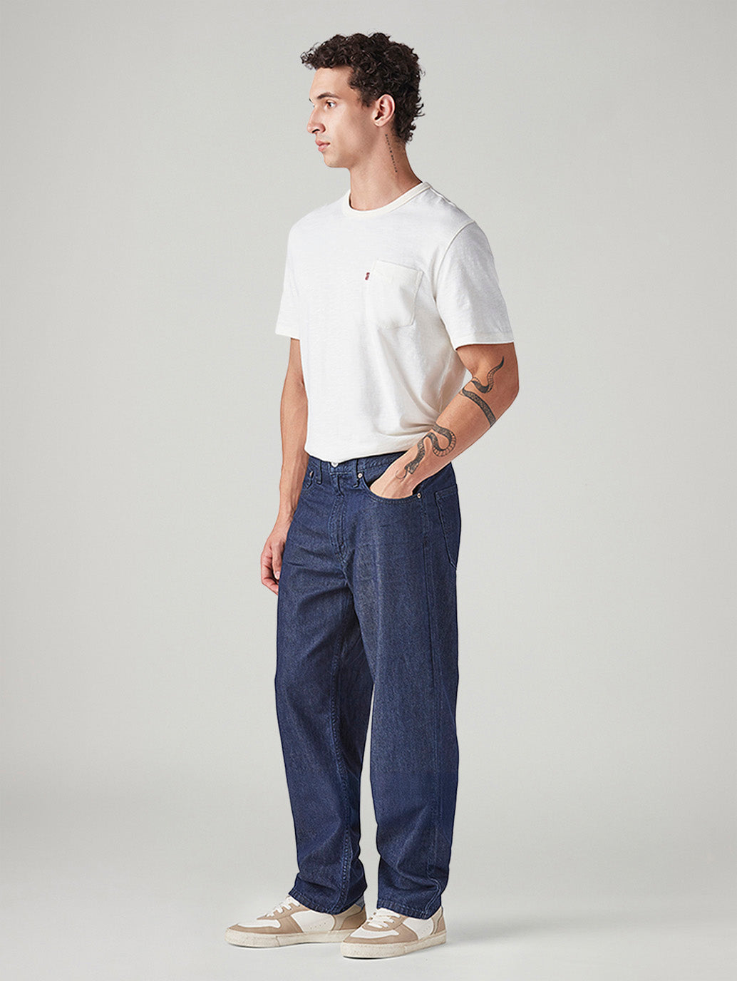 Men's 568 Dark Blue Loose Fit Mid Rise Jeans - Side View
