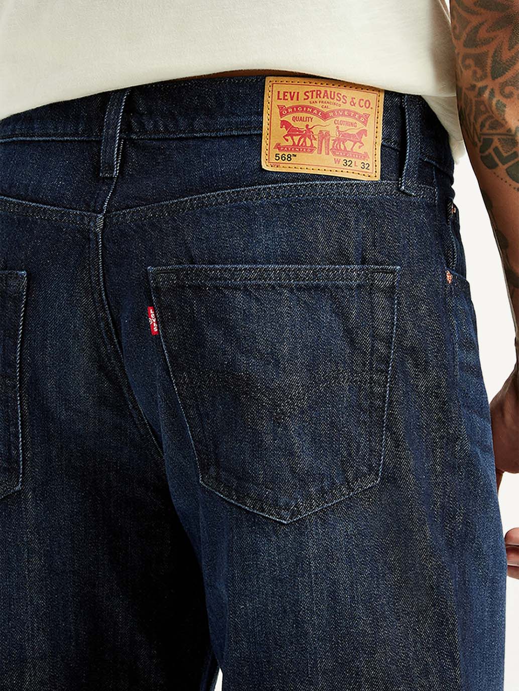 Men's 568 Dark Blue Loose Fit Mid Rise Jeans - Detail View