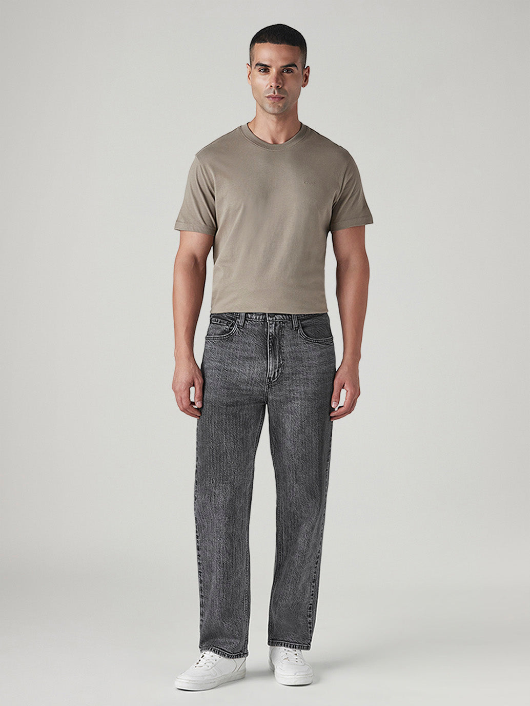 Men's 568 Charcoal Grey Loose Fit Mid Rise Jeans - Front View