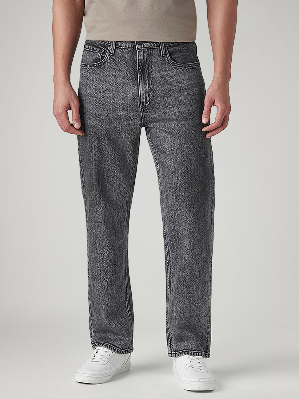 Men's 568 Charcoal Grey Loose Fit Mid Rise Jeans - Front View