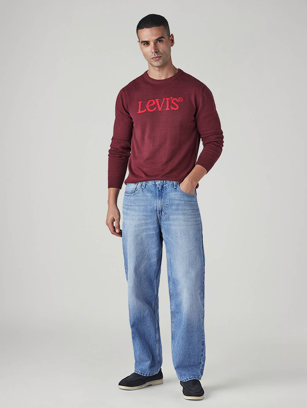 Men's 568 Light Blue Loose Fit Mid Rise Jeans - Front View