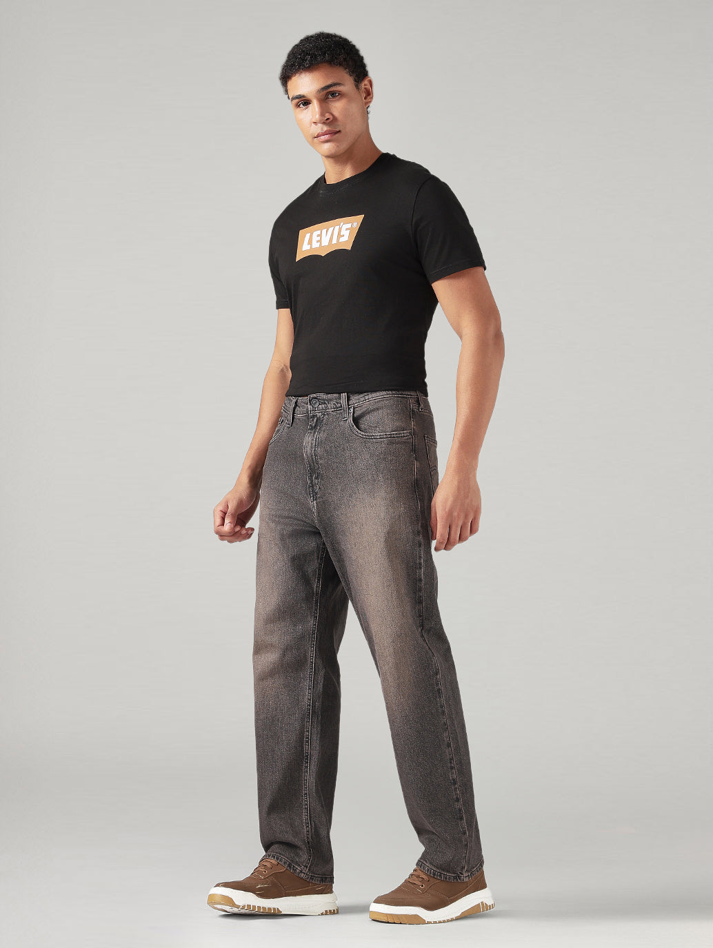 Men's 568 Charcoal Grey Loose Fit Mid Rise Jeans - SIde View