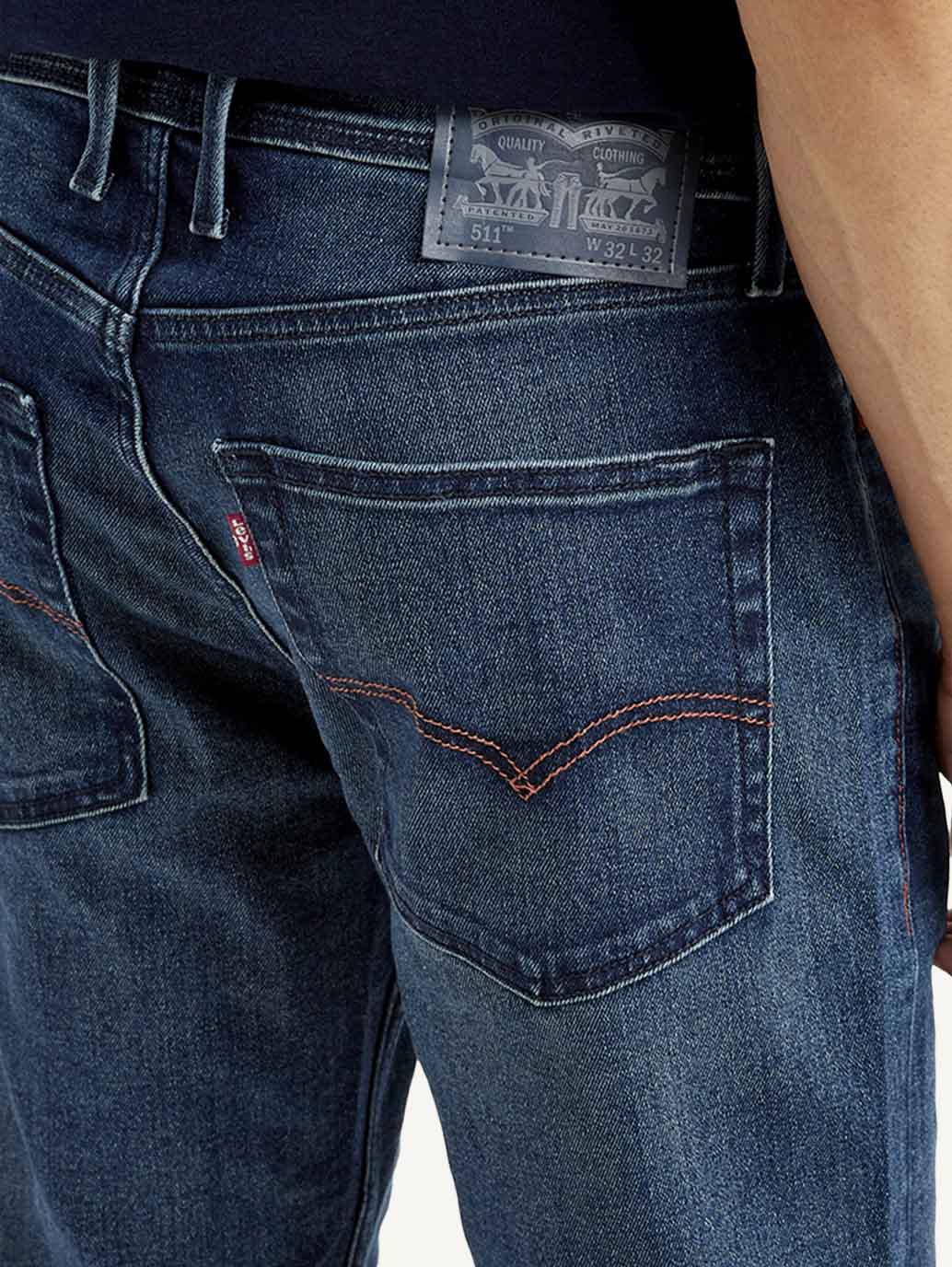 Men's 511 Dark Blue Slim Fit Mid Rise Jeans - Detail View
