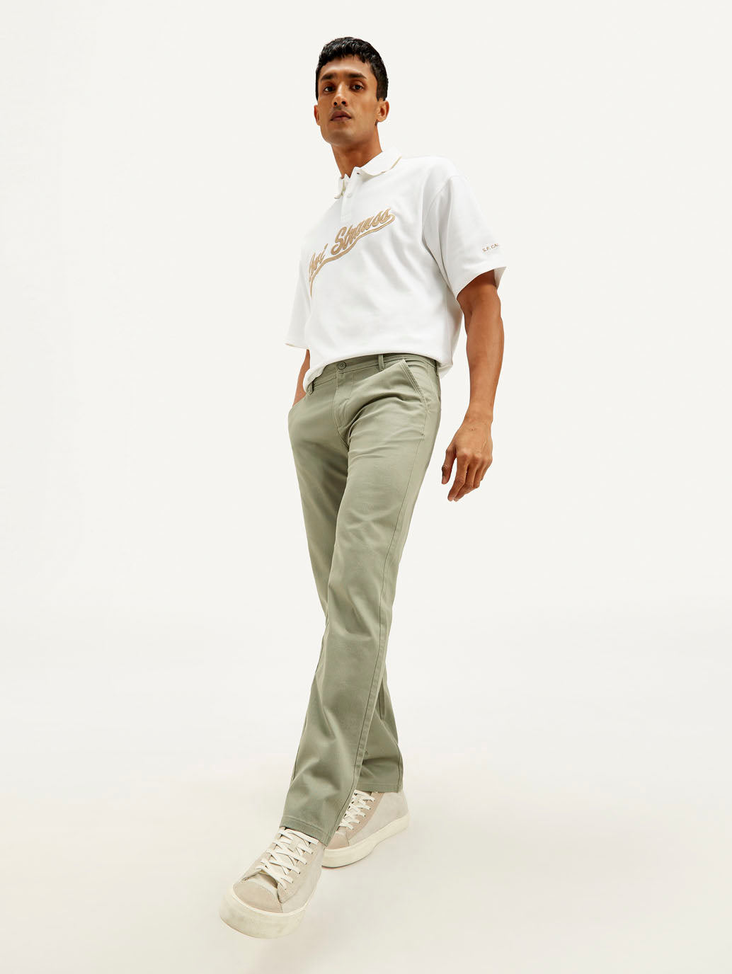 Men's Green Authentic Straight Fit Chino Pants - Elevated View