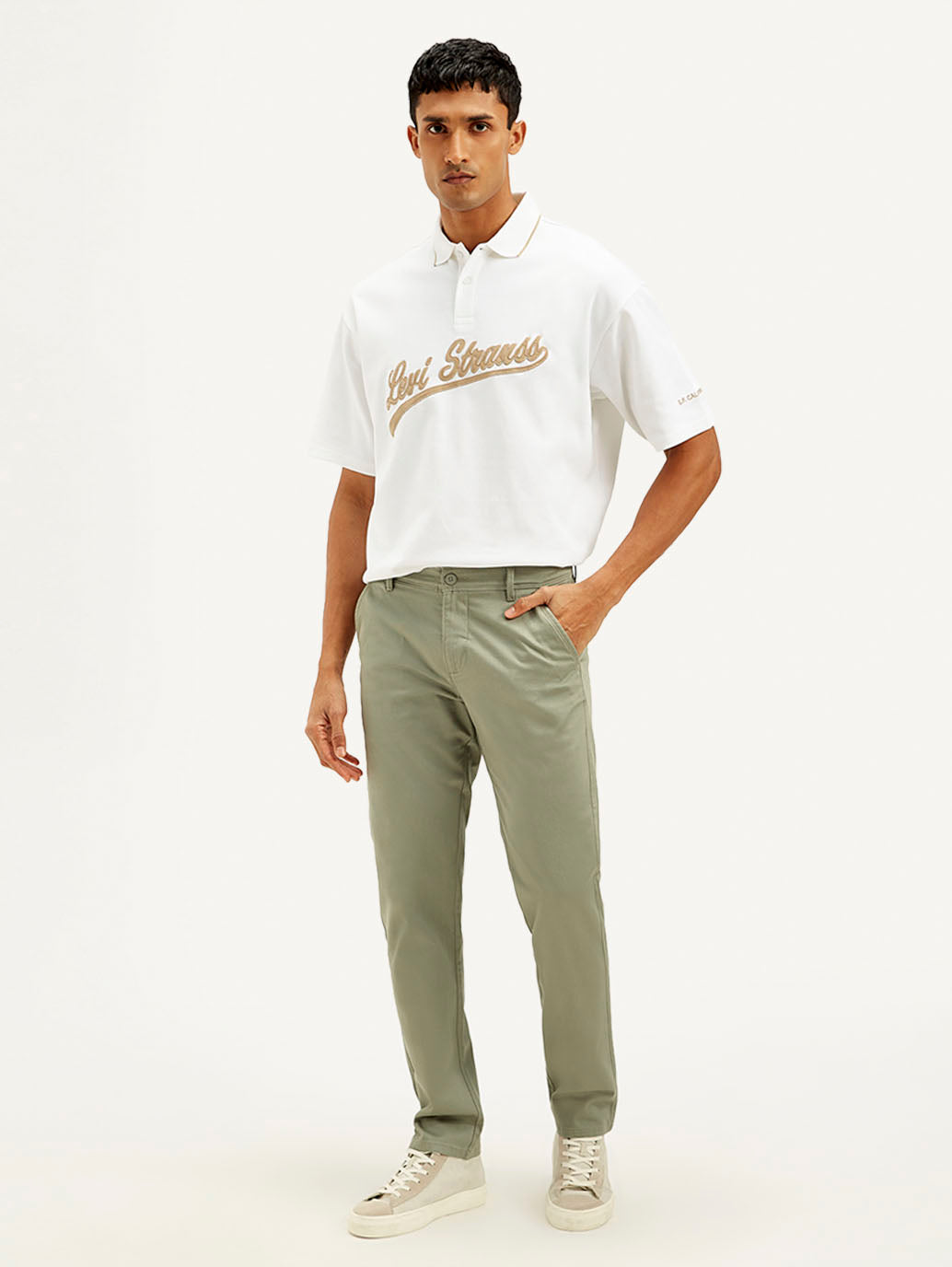 Men's Green Authentic Straight Fit Chino Pants - Front View