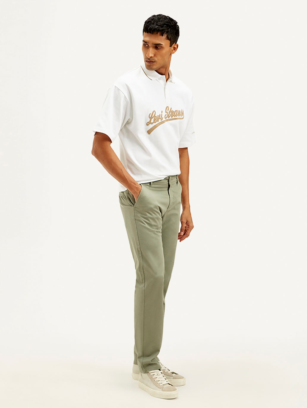 Men's Green Authentic Straight Fit Chino Pants - Side View