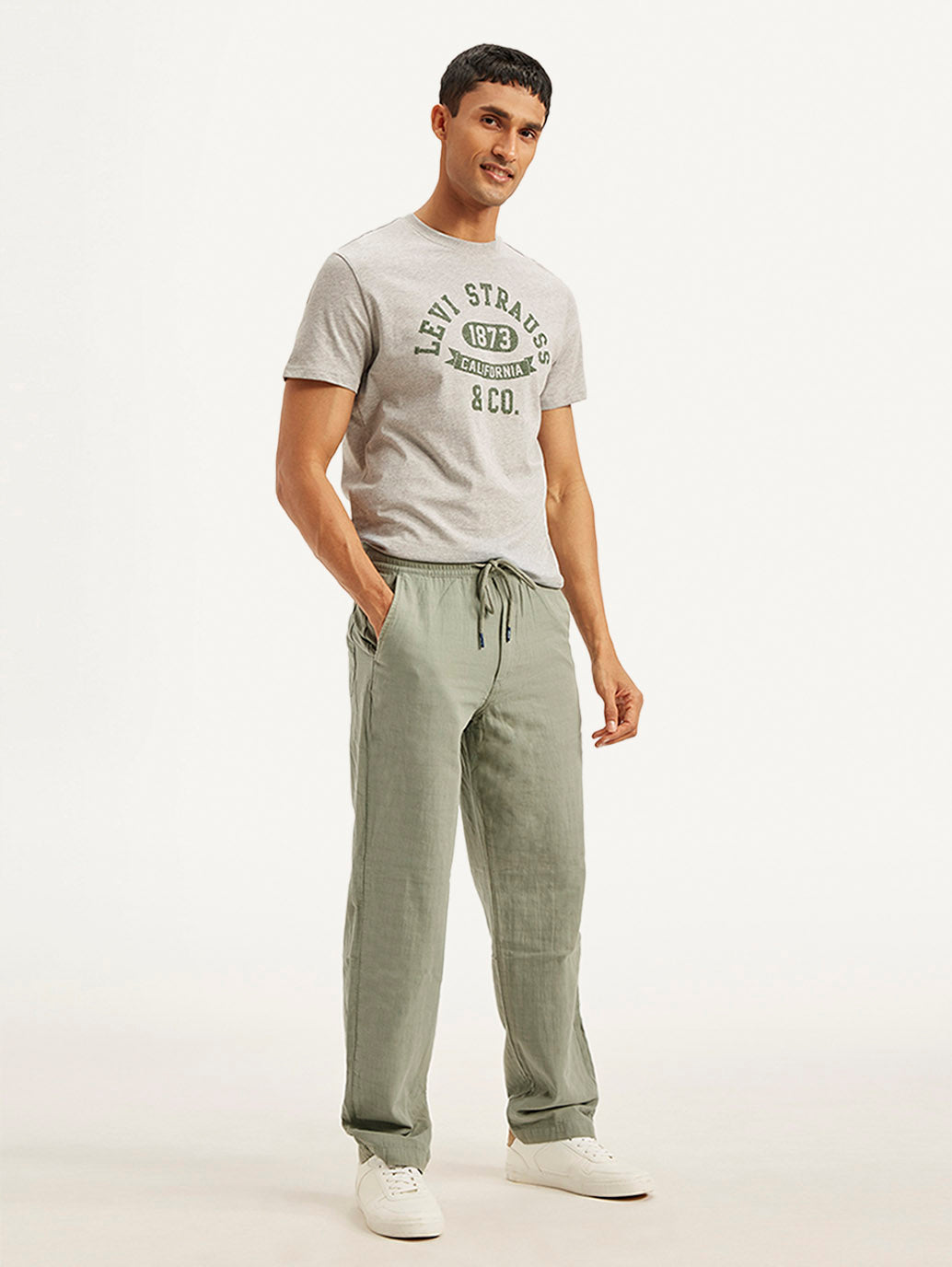 Men's Grey Loose Straight Fit Chino Trousers - 1c001f02-8613-40d5-8703-84e506fcb06f View