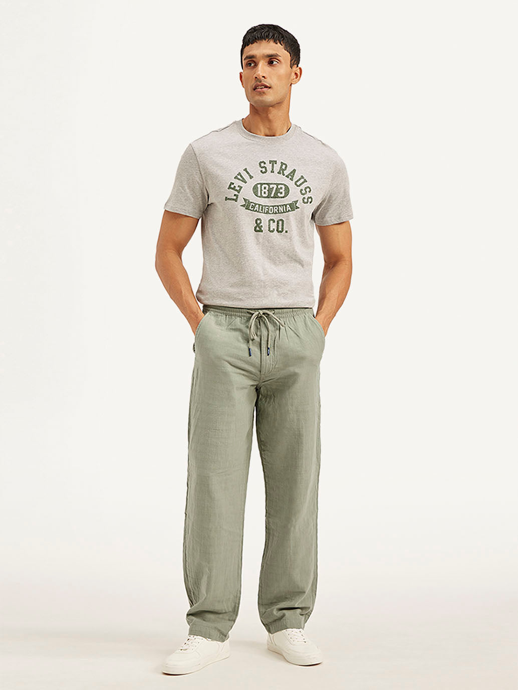 Men's Grey Loose Straight Fit Chino Trousers - 5114ac45-fcaa-4c91-b93a-91ed9ec00a8a View
