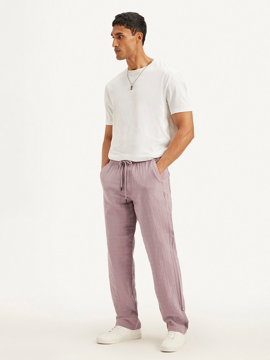 Men's Mauve Loose Straight Fit Chino Trousers - 936de039-bc65-479a-8000-cc6a0724c088 View