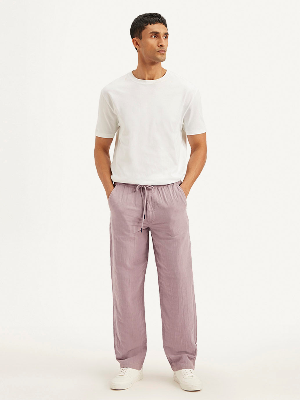 Men's Mauve Loose Straight Fit Chino Trousers - b75ad250-1199-473d-b1a0-4ee85d4e3f13 View