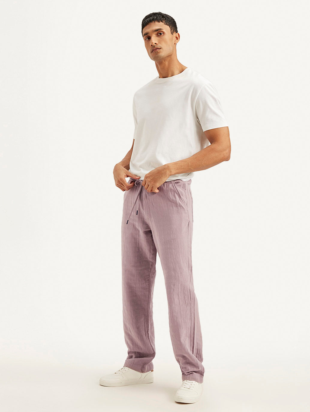 Men's Mauve Loose Straight Fit Chino Trousers - 30d167ce-47c8-4552-b268-dc039b5a377c View