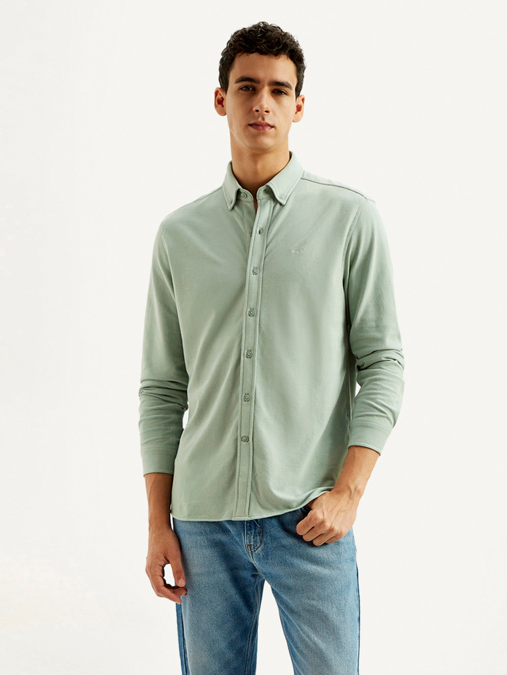 Men's Solid Slim Fit Knit Shirt - Styleshot View