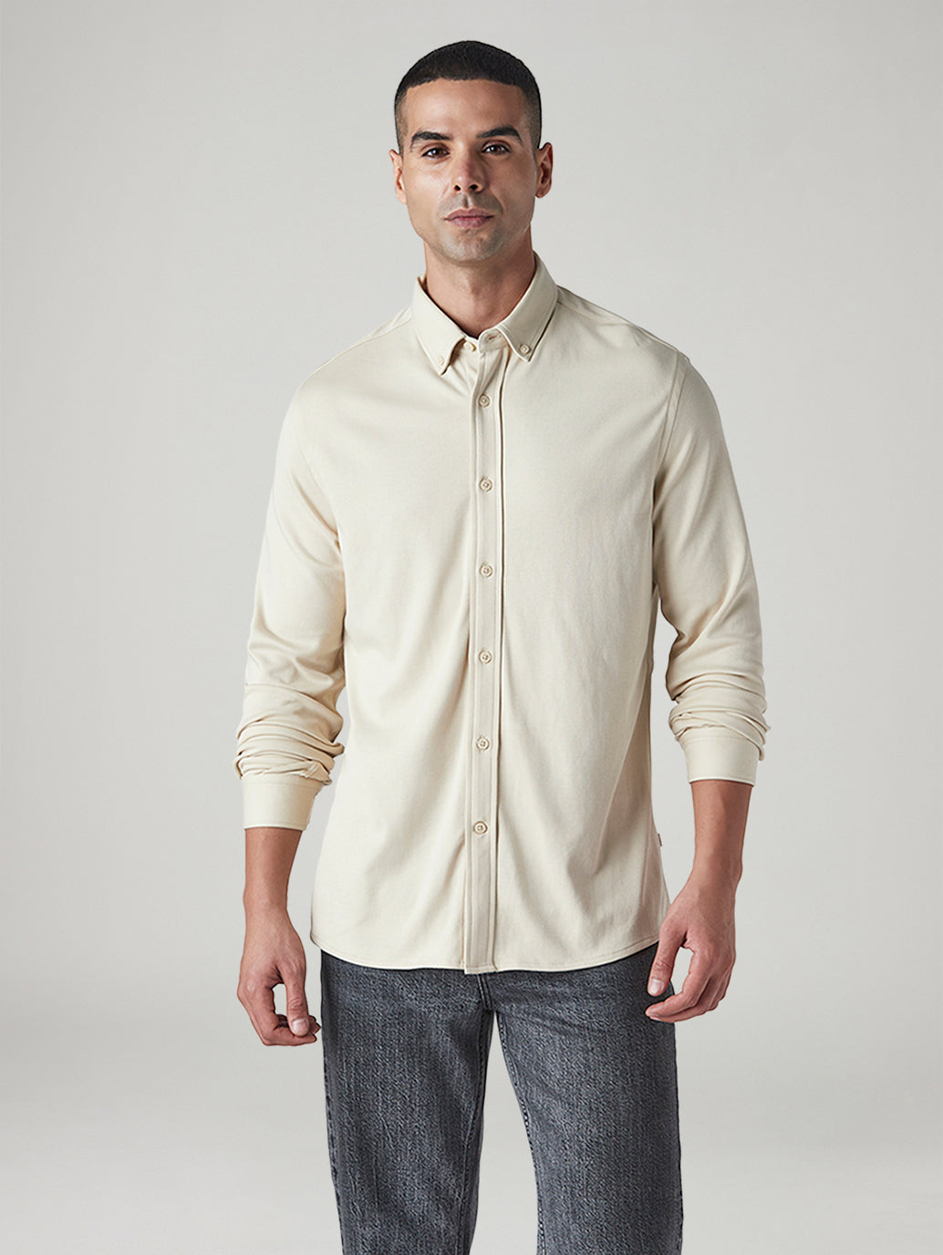 Men's Solid Slim Fit Interlock Shirt - Front View