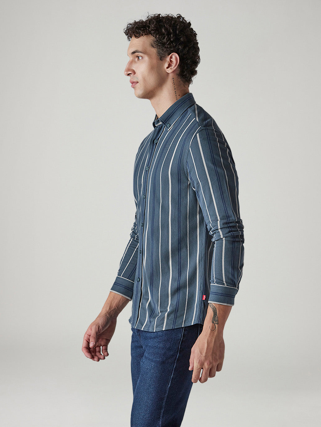 Men's Striped Slim Fit Waffle Shirt - Side View