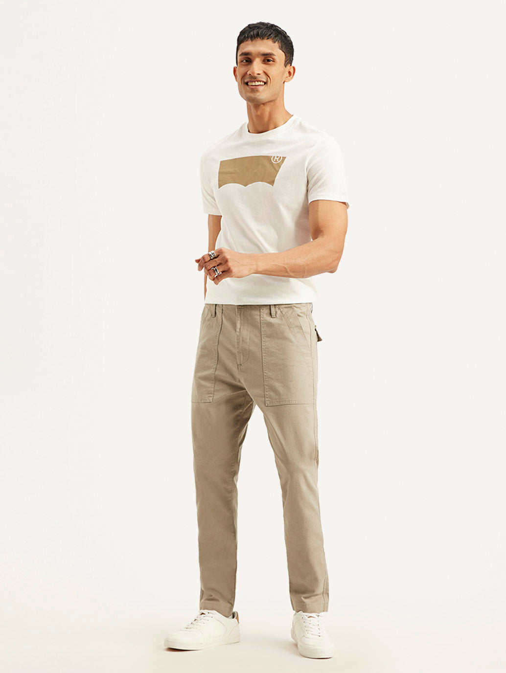 Men's Beige Slim Fit Utility Linen Trousers - Styleshot View