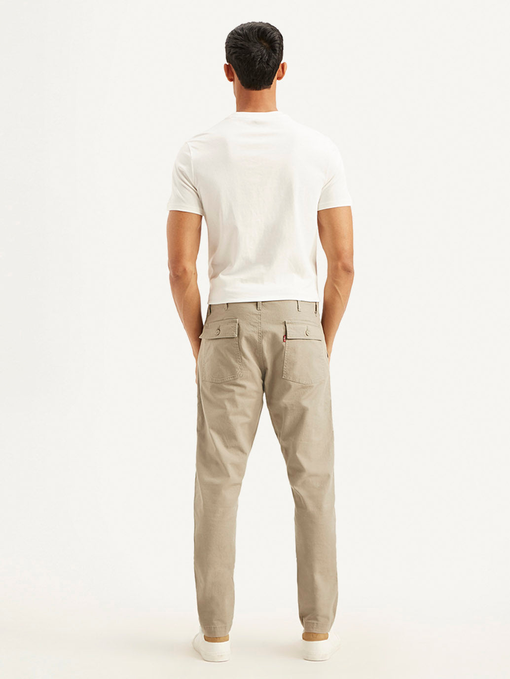 Men's Beige Slim Fit Utility Linen Trousers - Back View