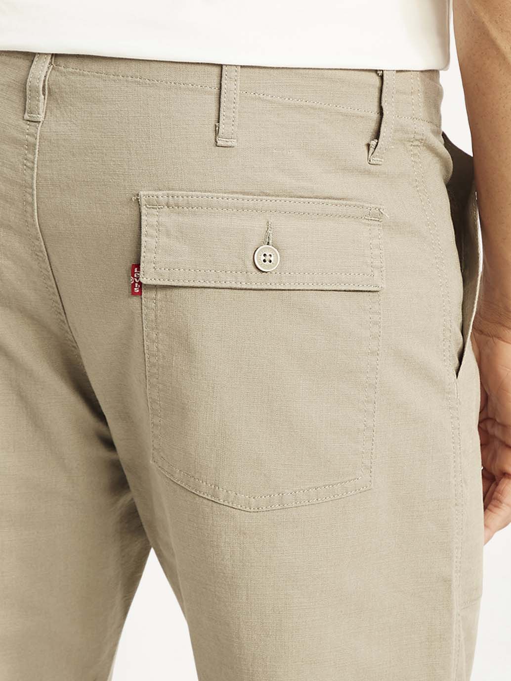 Men's Beige Slim Fit Utility Linen Trousers - 7cb056c7-9796-4daf-baf4-4cf82ebd17fb View