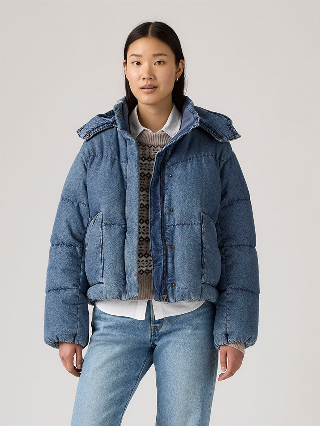 Women's Western Bubble Short Puffer Jacket - Front View