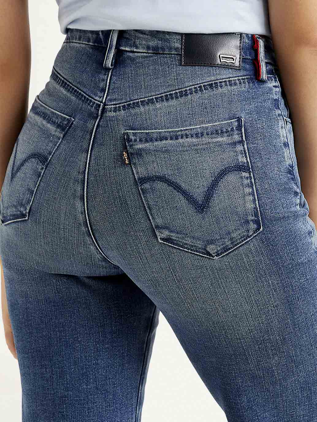 Women's Redloop Blue Ribcage Bell Bottom Wide Leg Fit High Rise Jeans - Detail View