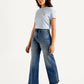 Women's Redloop Blue Ribcage Bell Bottom Wide Leg Fit High Rise Jeans - Side View