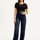 Women's Redloop Dark Blue Ribcage Bell Bottom Wide Leg Fit High Rise Jeans - Styleshot View