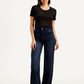 Women's Redloop Dark Blue Ribcage Bell Bottom Wide Leg Fit High Rise Jeans - Front View