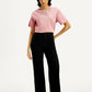 Women's Redloop Black Ribcage Bell Bottom Wide Leg Fit High Rise Jeans - Front View