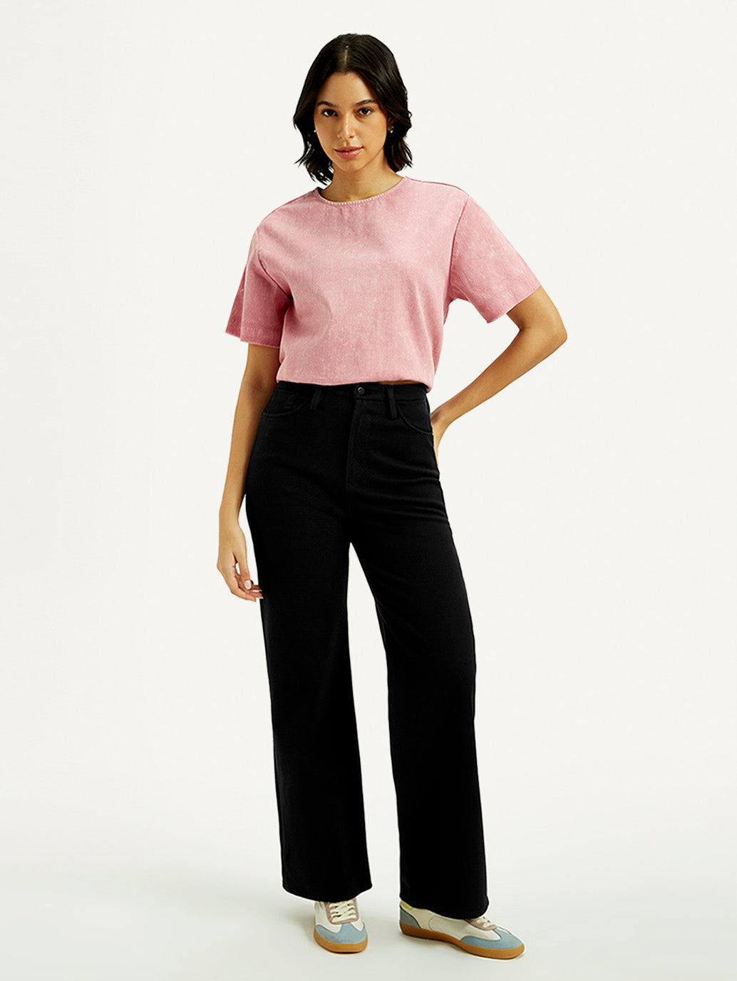 Women's Redloop Black Ribcage Bell Bottom Wide Leg Fit High Rise Jeans