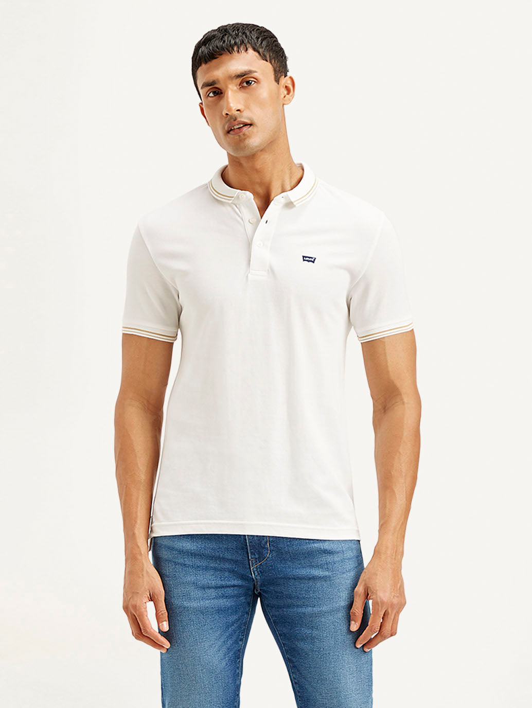 Men's Solid Slim Fit Polo T-shirt - Front View
