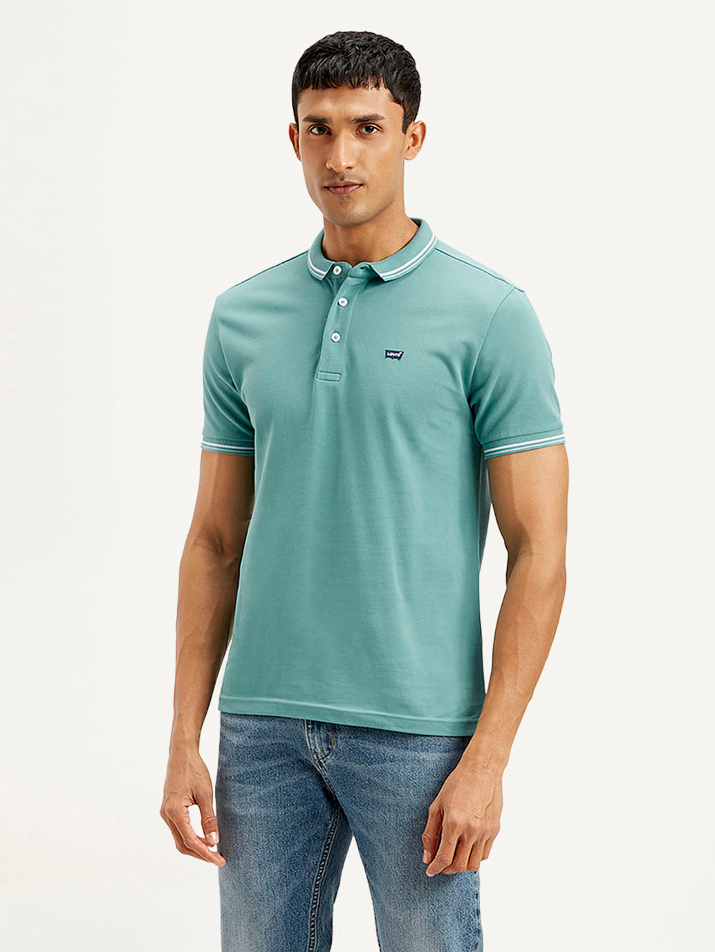 Men's Solid Slim Fit Polo T-shirt - Front View