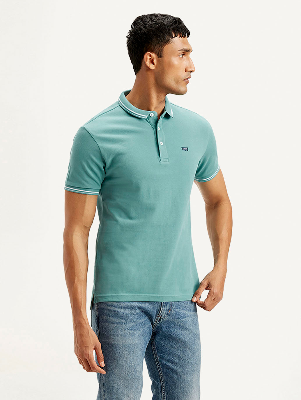 Men's Solid Slim Fit Polo T-shirt - Side View