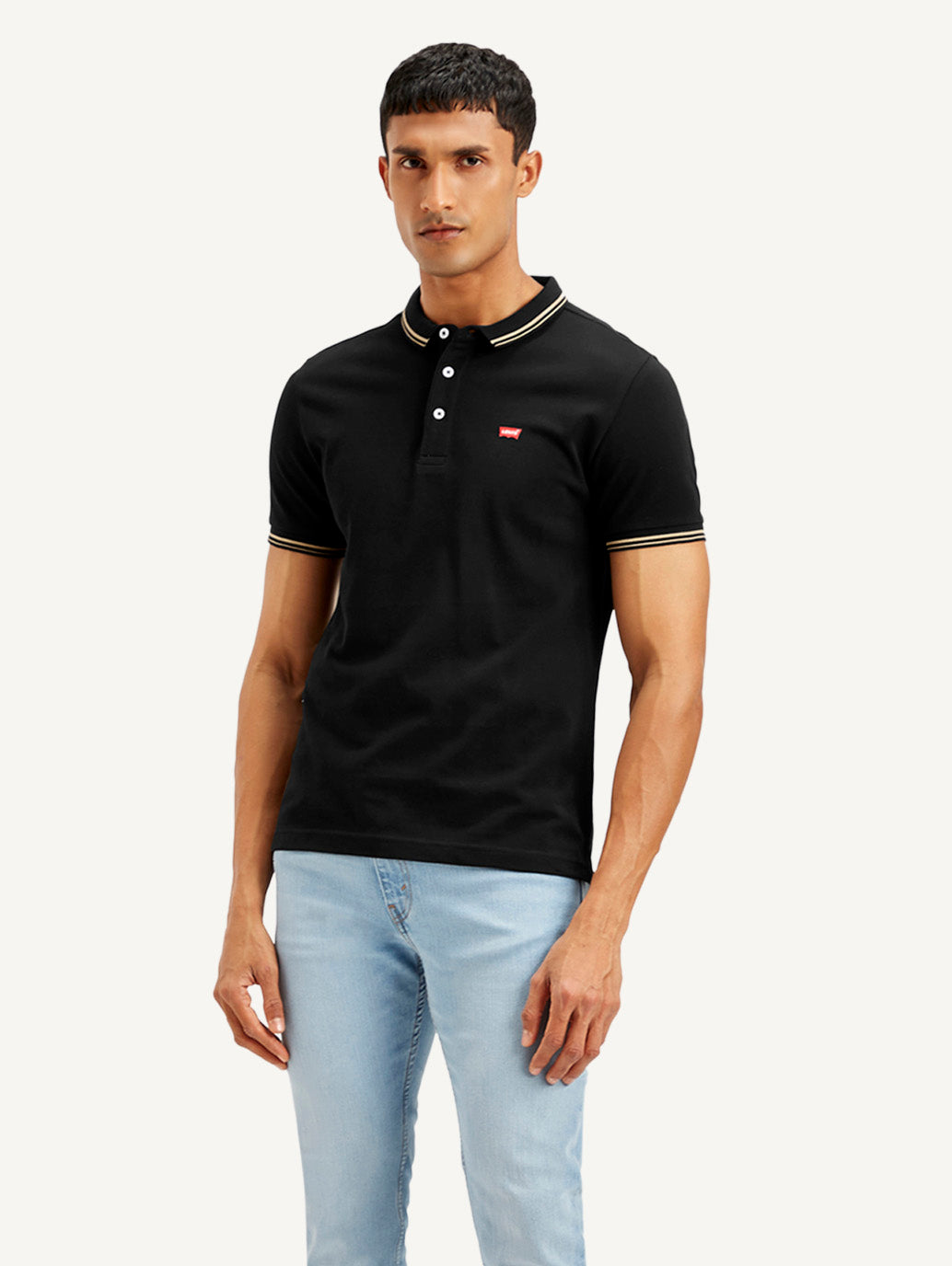 Men's Solid Slim Fit Polo T-shirt - Front View
