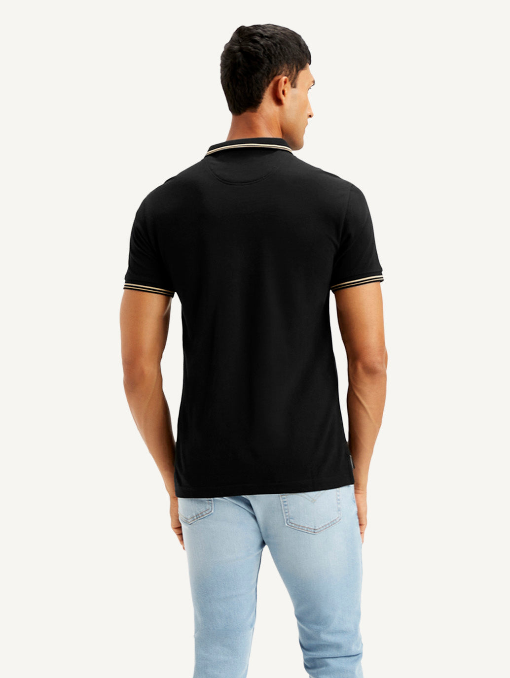 Men's Solid Slim Fit Polo T-shirt - Back View